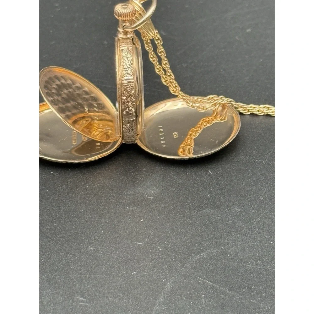 14K SOLID GOLD AMERICAN WALTHAM POCKET WATCH WITH CHAIN 15J